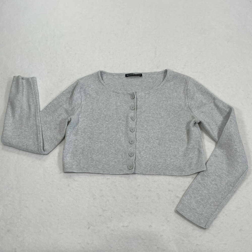 Brandy Melville Heather Gray Ribbed Cropped Button Down Cardigan Sweater OS